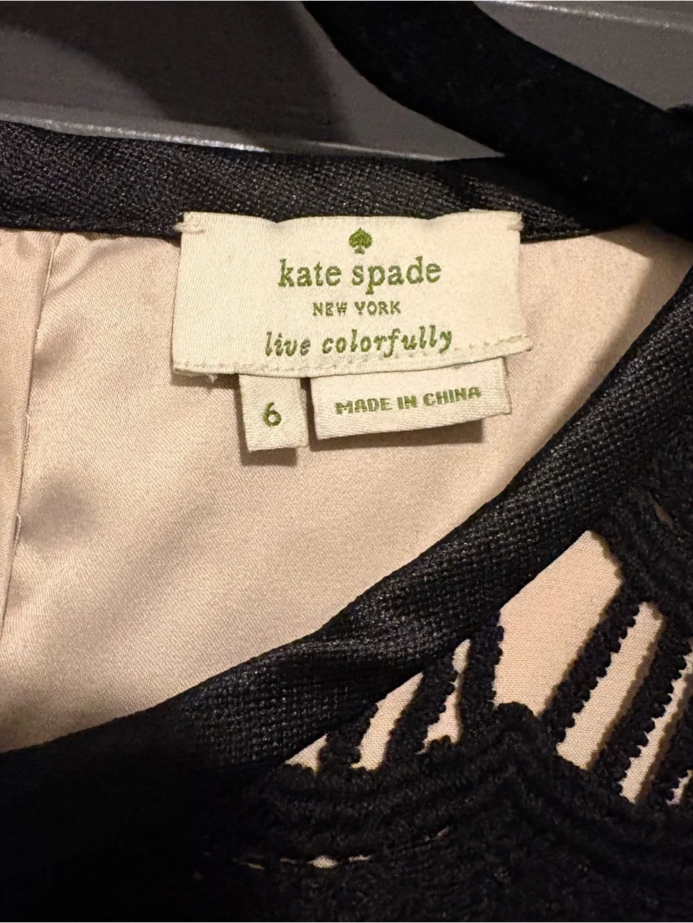 Kate Spade Black Lace Overlay Top with Cream Lining